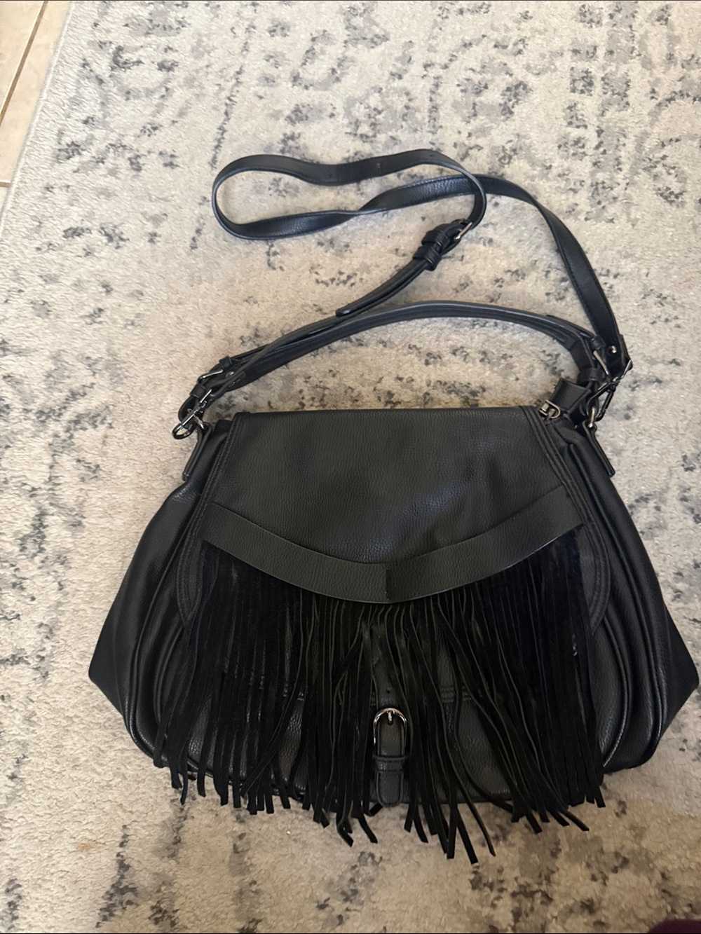Moda Luxe Black Fringe Shoulder Bag